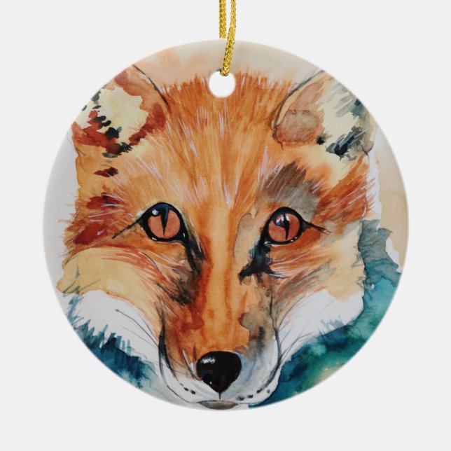 Ornamento De Cerâmica Linda Aquarela Fox Cerâmica Ornament (Frente)
