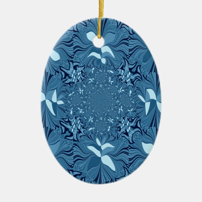 Ornamento De Cerâmica Linda Arte Azul Iridescente Caleidoscópica (Frente)