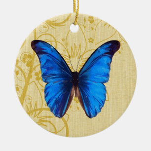 Ornamento De Cerâmica Linda Arte de Vintagem de Borboleta Azul
