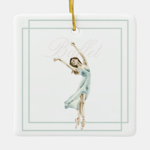 Ornamento De Cerâmica Linda Ballerina Azul Moderna, Geométrica Rosa