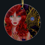 Ornamento De Cerâmica Linda cabeça-vermelha, Joel Fada Olhos Verdes<br><div class="desc">Adoravelmente criado de uma pintura acrílica original de Blonde Blythe. Visite www.blondeblythe.com</div>