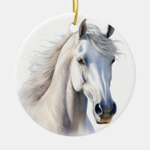 ORNAMENTO DE CERÂMICA LINDA CAVALOS BRANCOS DE COR DA ÁGUA