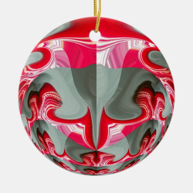 Ornamento De Cerâmica Linda cinza de cinzas vermelhas motif geométrico A (Frente)