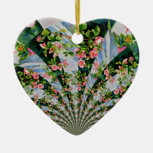 Ornamento De Cerâmica Linda cor-de-água das rosas vermelhas cor-de-rosa- (Frente)