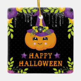 Ornamento De Cerâmica Linda Flor de Abóbora Feliz Halloween