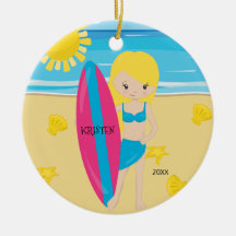 Linda Garota Loira de Surf Personalizada Natal