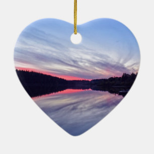 Ornamento De Cerâmica Linda natureza do sol sobre a foto do lago