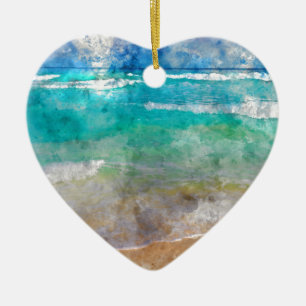Ornamento De Cerâmica Linda praia de Cancun - Aquarela