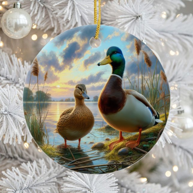 Ornamento De Cerâmica Linda Recordação de Patos-real (Criador carregado)