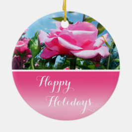 Ornamento De Cerâmica Linda rosa rosa rosa no céu azul. Dias felizes