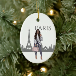 Ornamento De Cerâmica Linda Trendy Girl no Natal de Paris