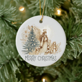 Ornamento De Cerâmica Linda Vintage Guardian Angel com crianças