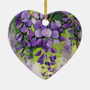 Ornamento De Cerâmica Lindas Flores De Wisteria Em Aquarela Cerâmica T