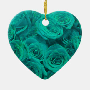 Ornamento De Cerâmica Lindas rosas verdes em tons de azul turquesa flore