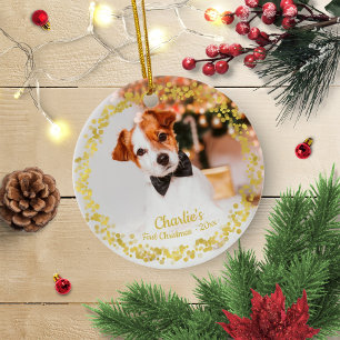 Ornamento De Cerâmica Lindo Cachorro Filhote Primeiro Natal Simples Foto