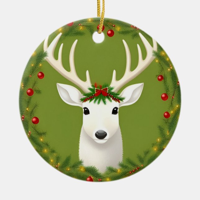 Ornamento De Cerâmica Lindo cervo de natal  (Frente)