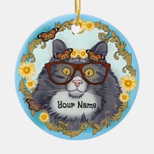 Ornamento De Cerâmica Lindo Gato Floof  (Frente)