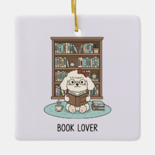 Ornamento De Cerâmica Lindo Livro de Natal Pastel do Cachorrinho Poodle