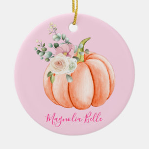 Ornamento De Cerâmica Lindo Nome de Pequena Abóbora Floral Rosa Corado P