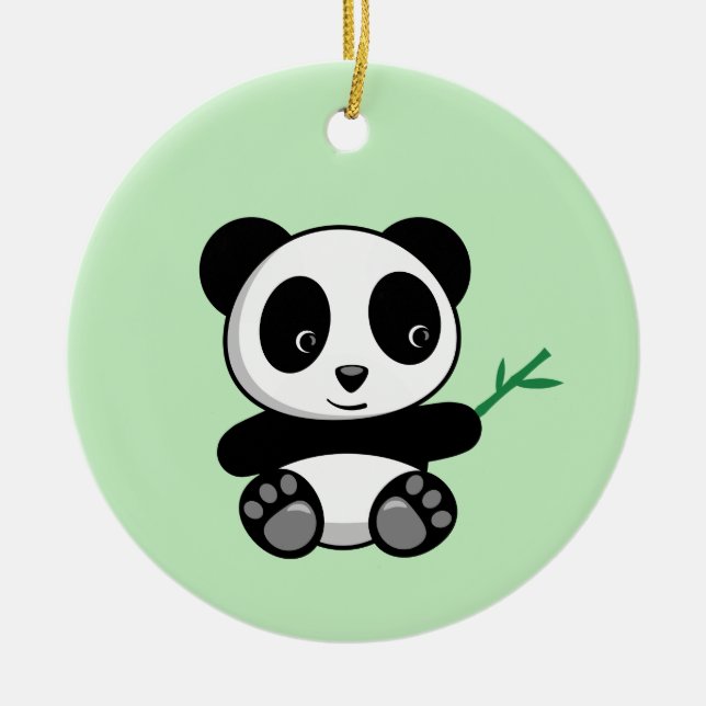 Ornamento De Cerâmica Lindo Panda Pequeno com um Graveto de Bambu no Ver (Frente)