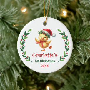 Ornamento De Cerâmica Lindo Pato Festivo de Natal Personalizado do Prime