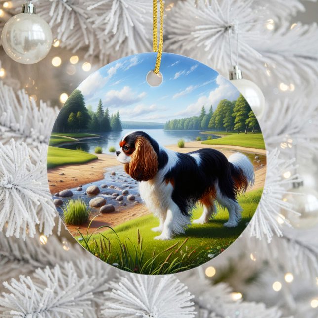 Ornamento De Cerâmica Lindo Porta-retrato de Cavalier King Charles Spani (Criador carregado)