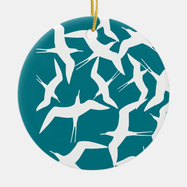 Ornamento De Cerâmica Lindo Produto com Padrão de Pássaros Voadores (Frente)