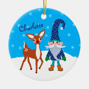 Ornamento De Cerâmica Lindo Veado Azul Gnome Natal Crianças