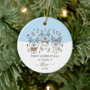 Ornamento De Cerâmica Lindo Veado Primeiro Natal Família De 3