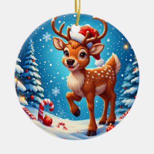 Ornamento De Cerâmica Lindos Canudos de Açúcar Rena de Natal com Chapéu