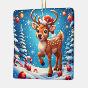 Ornamento De Cerâmica Lindos Canudos de Açúcar Rena de Natal com Chapéu