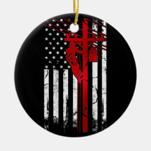 Ornamento De Cerâmica Lineman American Flag Electric Cable Lineman