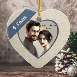 Ornamento De Cerâmica Linen Look 4th Anniversário (Azul): Adicionar uma 