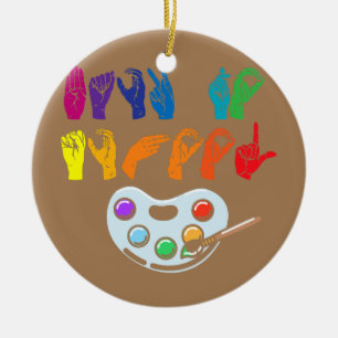 Ornamento De Cerâmica Língua de Sinais Americana de Volta à Escola ASL