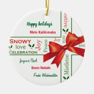 Ornamento De Cerâmica Línguas diferentes do Feliz Natal