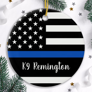 Ornamento De Cerâmica Linha Azul Thin - Policial - Bandeira Americana