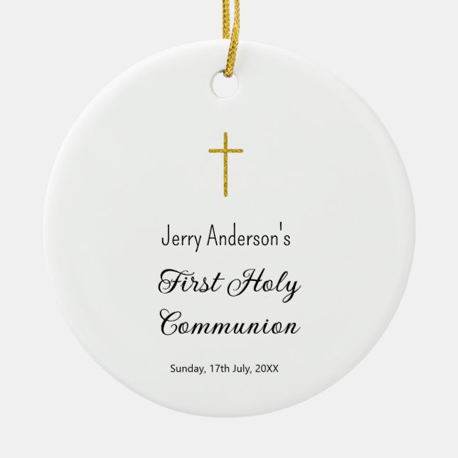 Ornamento De Cerâmica Linha católica de primeira comunhão simples QR mín (Frente)
