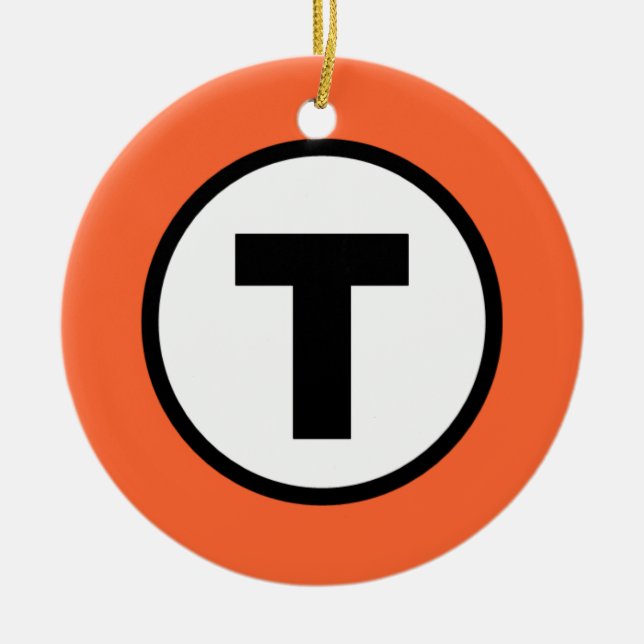 Ornamento De Cerâmica Linha da laranja de Boston T (Frente)