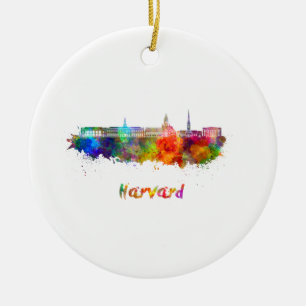 Ornamento De Cerâmica Linha do horizonte de Harvard em aquarela