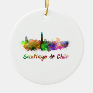 Ornamento De Cerâmica Linha do horizonte Santiago do Chile em aquarela