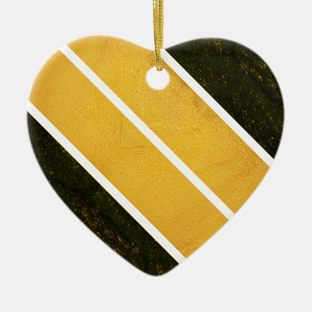 Ornamento De Cerâmica Linhas brancas Douradas verdes (Frente)