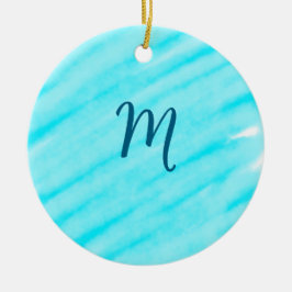 Ornamento De Cerâmica linhas simples de aquarela azul adicione seu monog