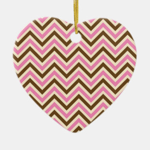 Ornamento De Cerâmica Linhas Zig Zag Rosa Branco Marrom Cowgirl Country