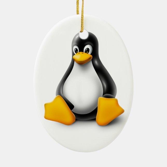 Ornamento De Cerâmica Linux Tux o pinguim (Verso)