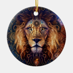 Ornamento De Cerâmica Lion Spirit Mandala Arte Visionária