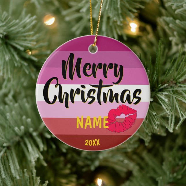 Ornamento De Cerâmica Lipstick Lésbica Bandeira Personalizada Natal (Árvore)