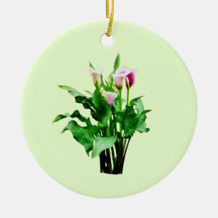 Ornamento De Cerâmica Lírios Callas Rosa e Branco
