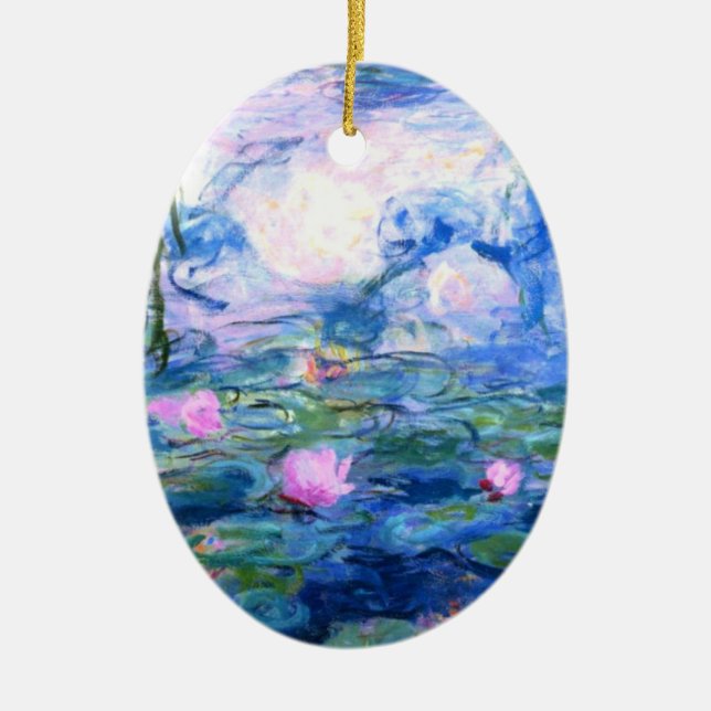 Ornamento De Cerâmica Lírios de Água Rosa Monet  (Frente)