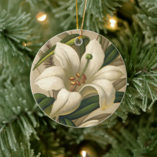 Ornamento De Cerâmica Lírios de Páscoa Antigos, Flores Vitorianas em Flo