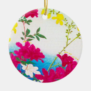 Ornamento De Cerâmica Lírios japoneses - magenta, azul amarelo